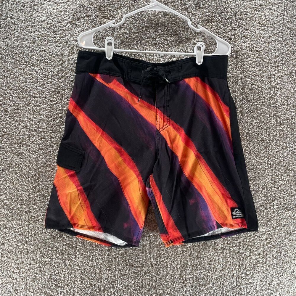 Quiksilver Shorts Adult 33 Black Orange Board Shorts Swim Wear‎ Casual Mens Logo